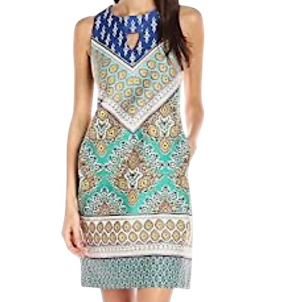 Nine West Dress Keyhole Cutout Sleeveless Aruba/Canary Multi Size 16 - Picture 3 of 16